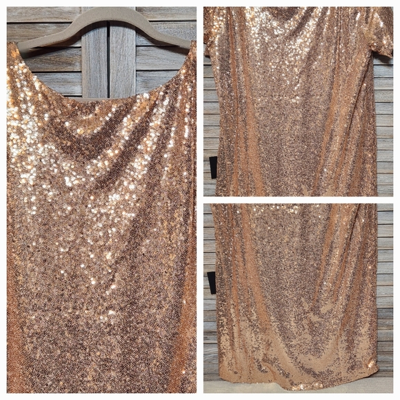 Lulu's Light The Night New Tags Rose Gold Sequin T Shirt Dress Swift Vibe - Picture 3 of 13